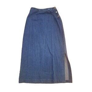 Vintage Denim Maxi Skirt Eddie Bauer Side Buttons Slit 100% Cotton Jeans Size 6